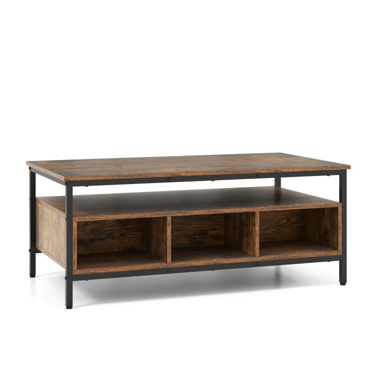4-Piece Industrial Living Room Set: Fireplace TV Stand + 3-Tier Industrial Style Coffee Table + 71 Inch Freestanding Hall Tree + Adjustable C-shape Sofa Side Table